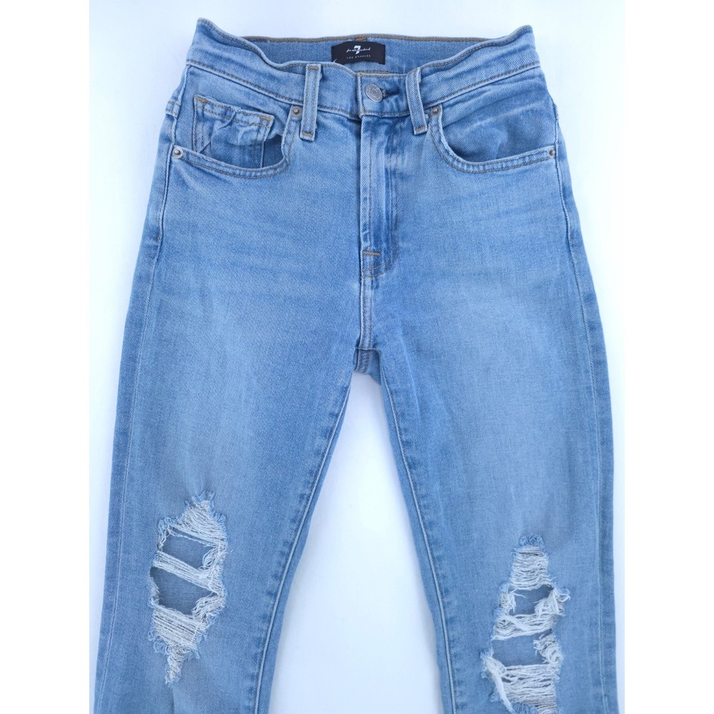 7 For All Mankind Womens Jeans Peggi 24 Light Wash Distressed High Rise Straight